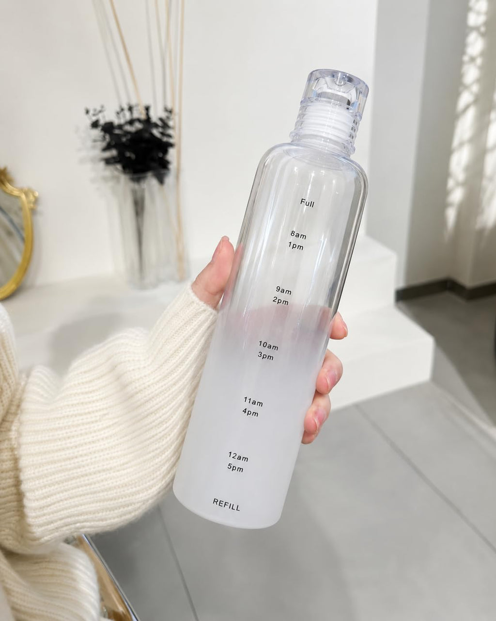 Water Bottle with Hourly Time Markers 500ml - Sport Water Bottle, Leak Proof lid & Reusable, BPA Free, Motivational Flask with Wide Mouth (White) - image 2