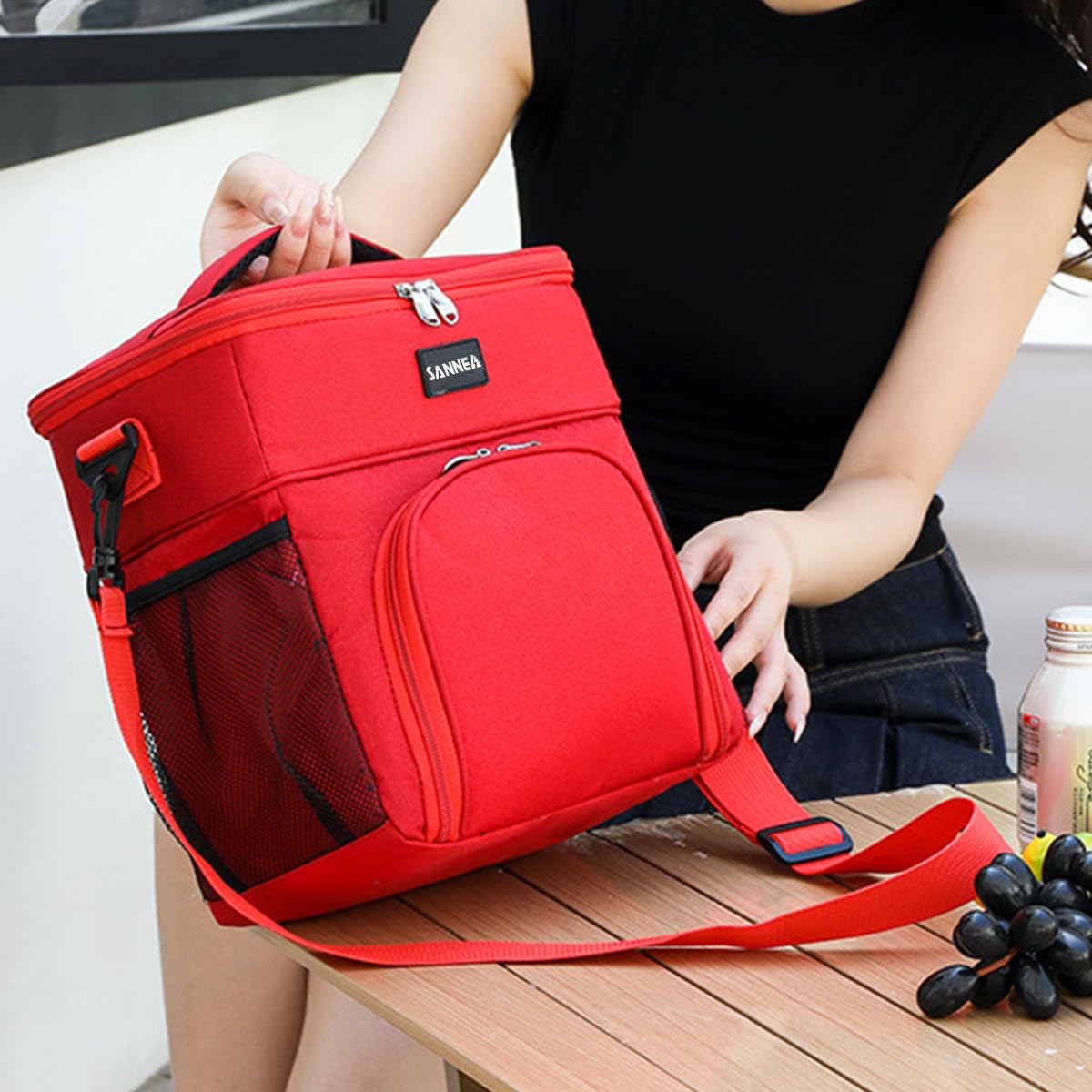 Insulated Lunch Bag 13L, Thermal Cooler Tote with Leak-Resistant Lining for Hot and Cold Food, Reusable Meal Bag for Work, School, Picnic and Travel, BB-527 (Red) - image 7