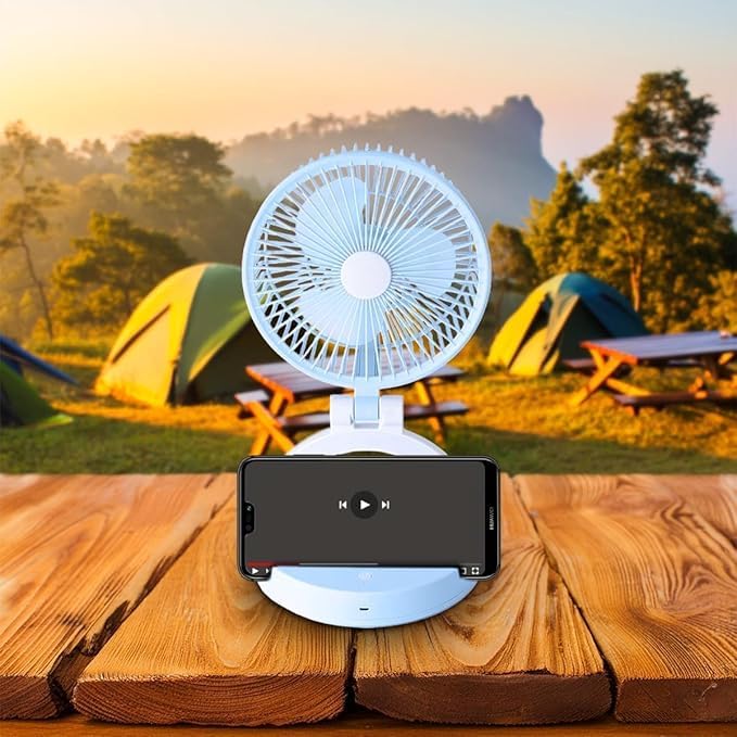 Mini Fan Rechargeable USB, Portable Folding Desk Fan with LED Light, 3 Speeds, Strong Wind, Quiet Personal Table Fan for Home, Office, Travel and Camping (Blue) - image 2