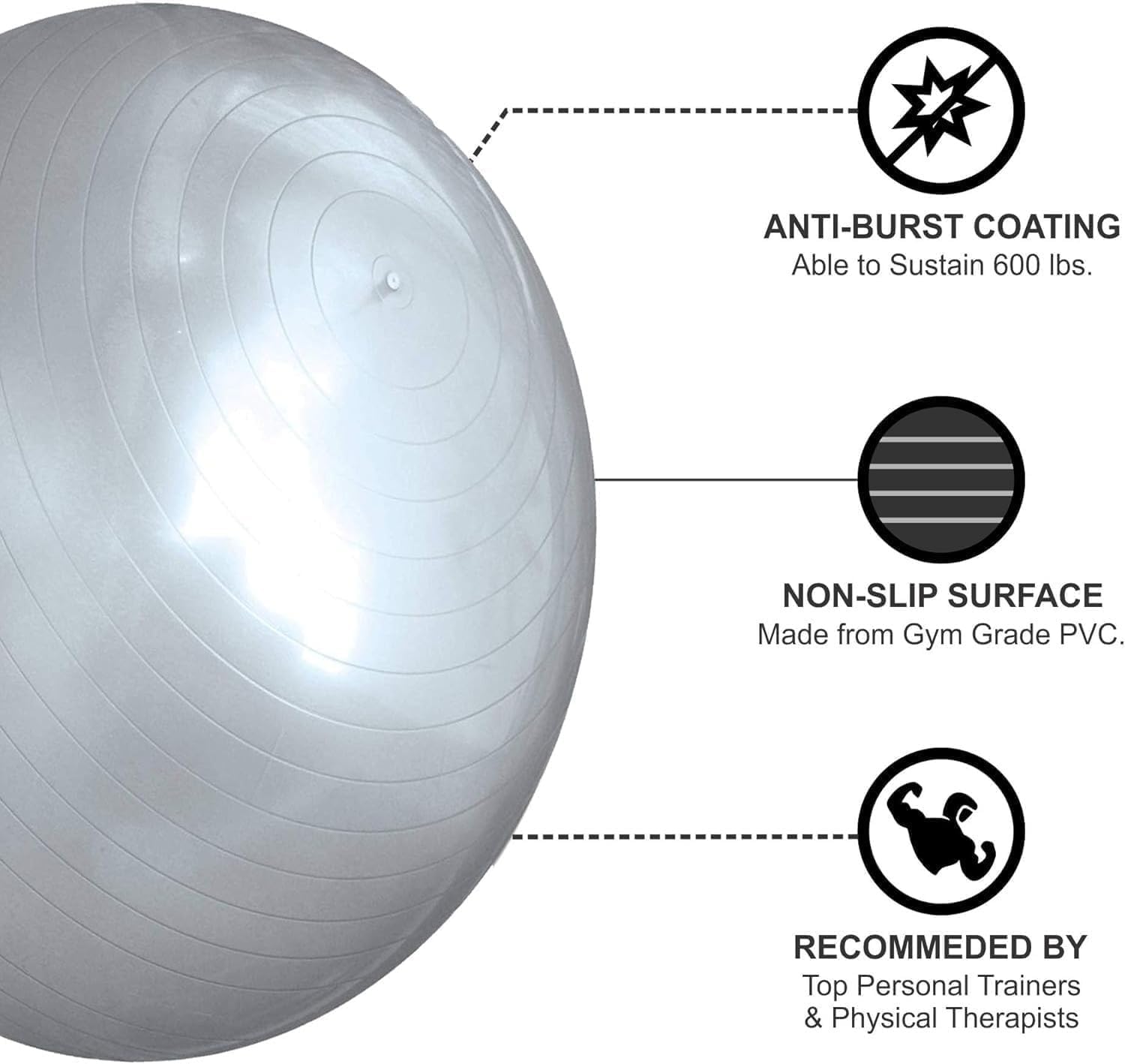 Exercise Ball Yoga Ball Gym Ball Balance Ball – Pilates Swiss Stability Anti-Burst Pregnancy Birthing with Pump for Home Workout & Office Chair (Grey) (75cm) - image 2