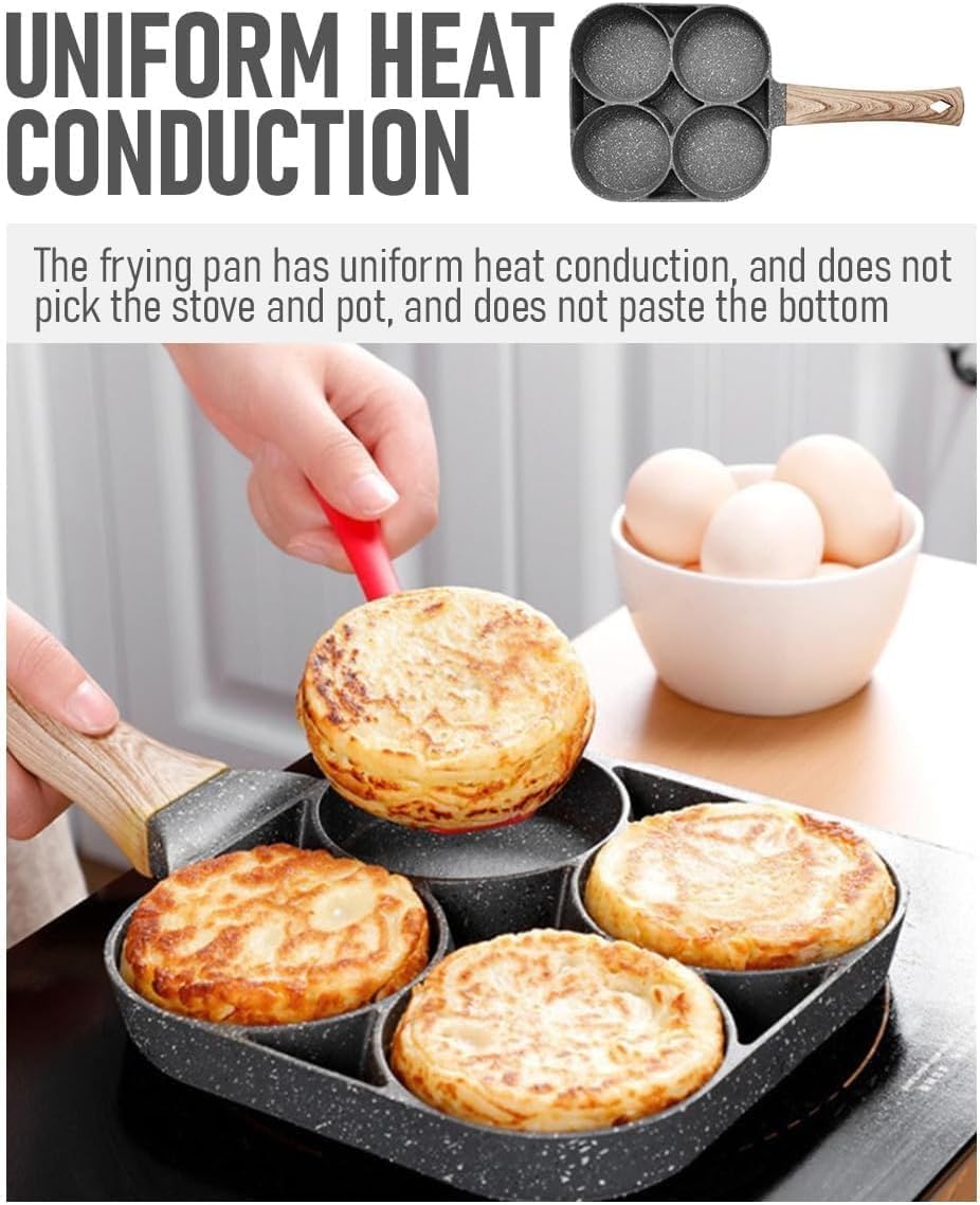 Egg Frying Pan 4 Hole, 19 cm Non-Stick Aluminum Breakfast Pan with PTFE-Free Stone Coating and Bakelite Handle for Eggs, Omelets, Pancakes and Mini Burgers - image 4