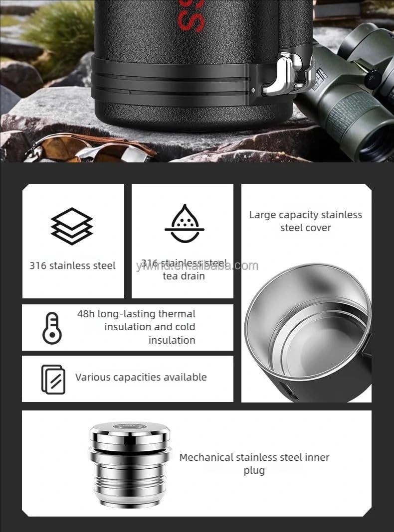 Insulated Vacuum Flask Stainless Steel Water Bottle Large Capacity 316 Steel Travel Tumbler for Hot and Cold Drinks Home Office Outdoor, 5 L Capacity, F-1525 (Army Green) - image 2