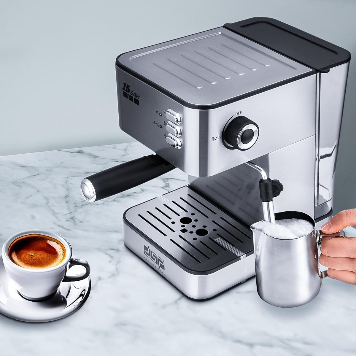 Espresso Machine 15 Bar, 850W Coffee Maker with 1.8L Detachable Water Tank, Milk Frother Steam Wand, Manual Controls and Stainless Steel Housing, KA3091 - image 6