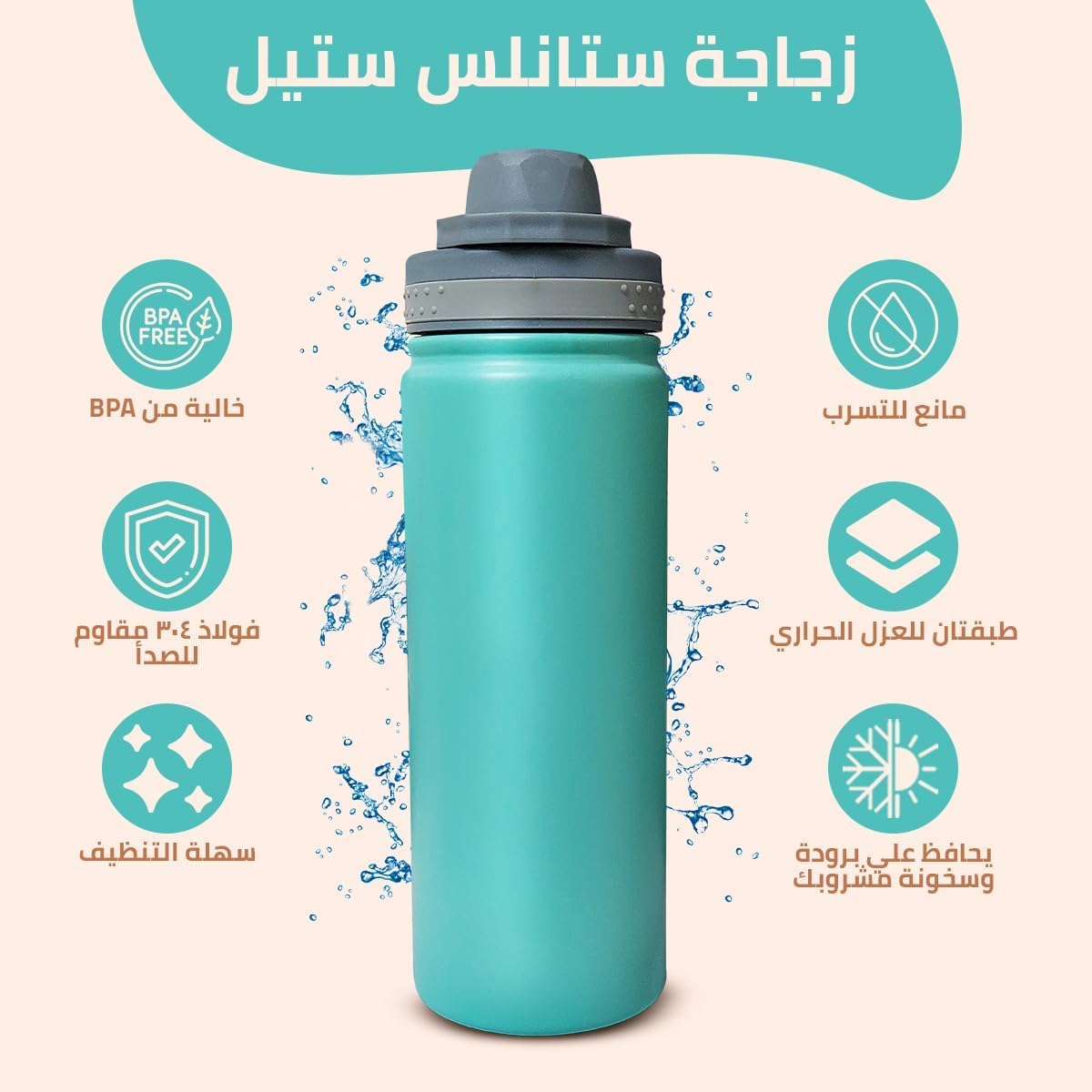 Water Bottle 530ml 18/8 Stainless Steel Vacuum Insulated Thermal Flask, Double-Wall BPA-Free Leak-Proof for Hot Cold Drinks Travel Gym Office, Green - image 3