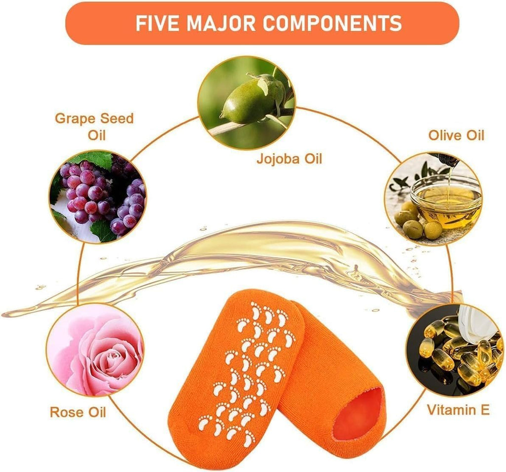Moisturizing Gel Heel Socks for Dry and Cracked Heels, Jojoba Oil Olive Oil and Vitamin E, One Size Softening Spa Socks (Orange) - image 3