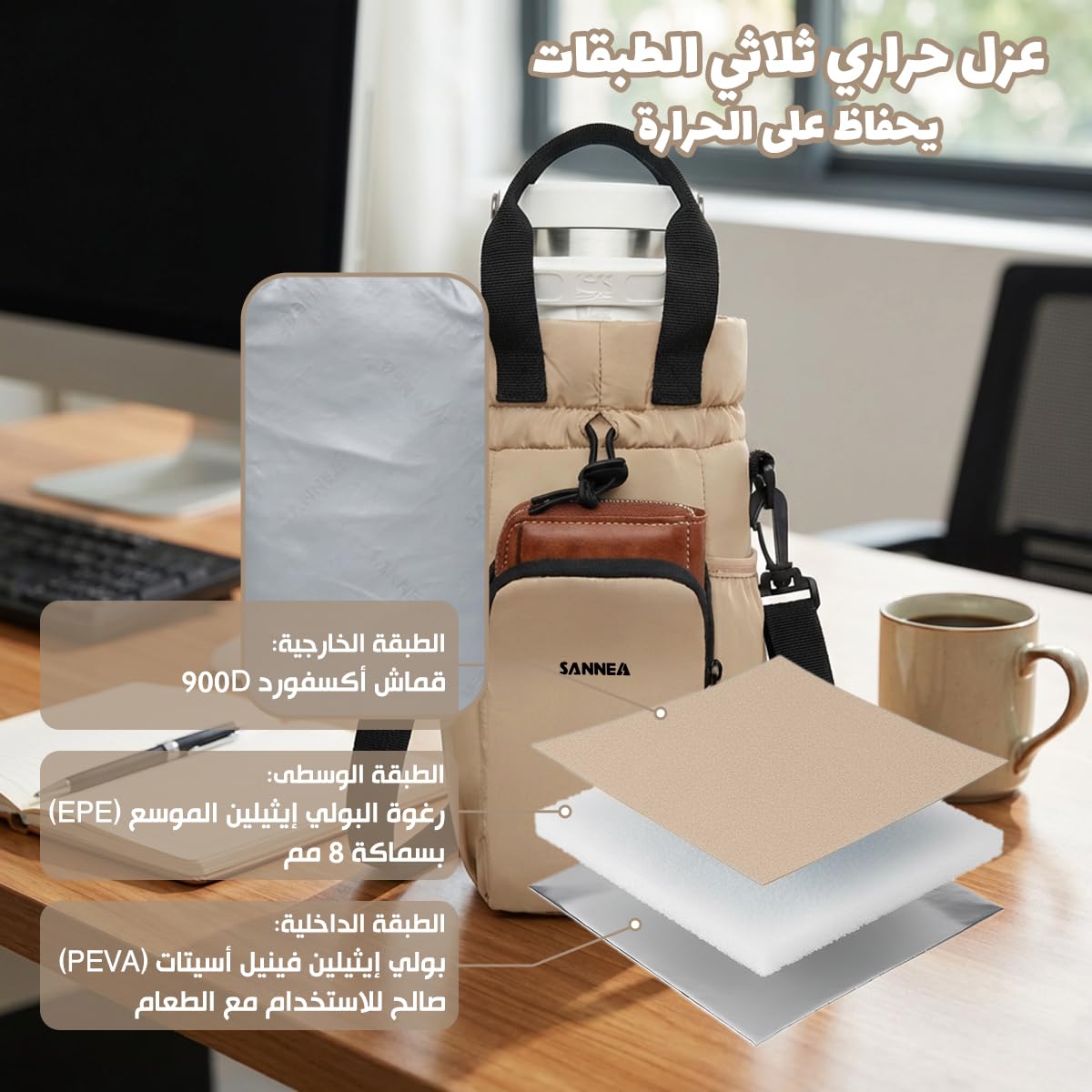 Insulated Lunch Bag 1.5L Thermal Cooler Tote, Waterproof Leakproof Small Food Storage Bag for Work School Travel Picnic, BB-532 (Beige) - image 5