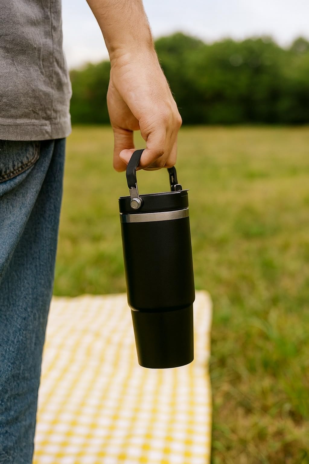 Tumbler 900ml 30oz with Straw Lid and Handle, Stainless Steel Vacuum Insulated Double Wall Mug with Silicone Boot, Hot and Cold Travel Cup (Orange) - image 6