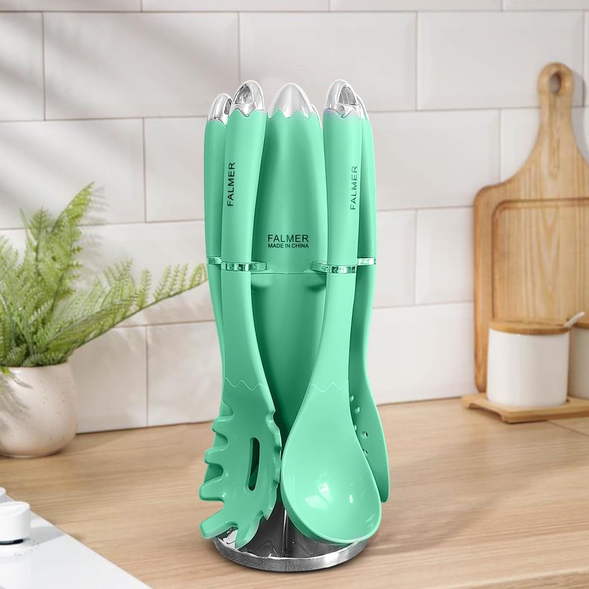 hanso Kitchen Utensils, Silicone Cooking Utensils Skimmer, Spoon, Pasta Server, Turner, and Stand Included! High-Quality, Durable, Food-Grade Silicon with Comfortable Handles, Set Of 6 PCS (Green) - image 6