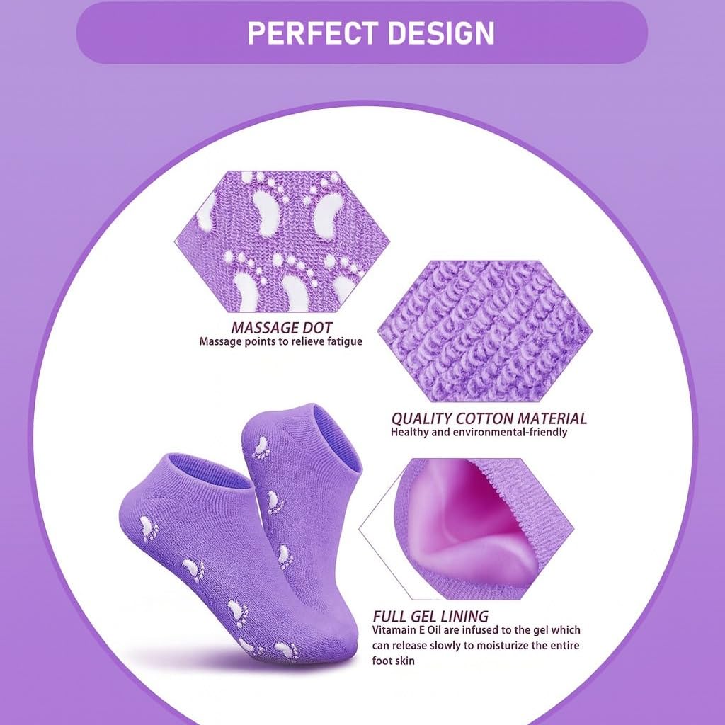 Moisturizing Socks Gel Heel Socks for Dry and Cracked Heels with Jojoba Oil Olive Oil and Vitamin E One Size Softening Spa Socks (Purple) - image 4