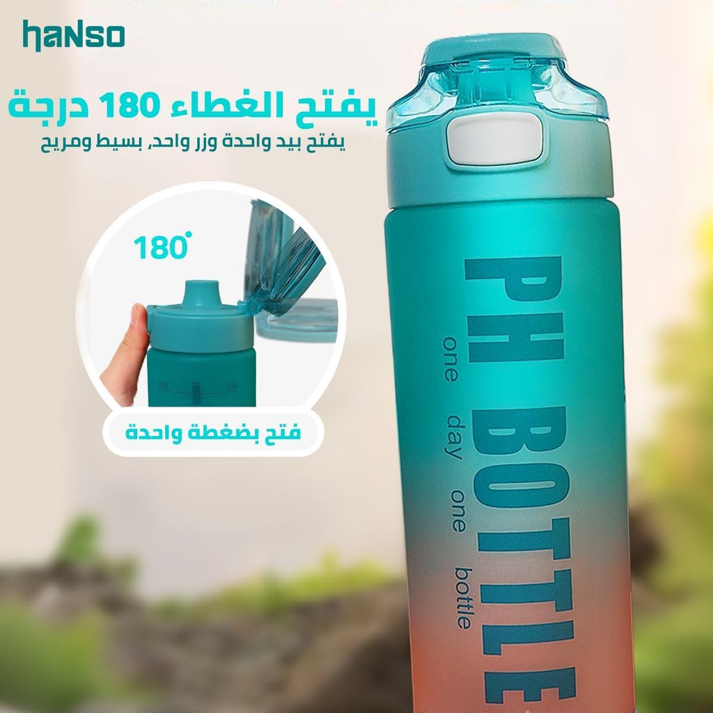 Water Bottle 1L with Handle and Time Marker, Leak-Proof Sport Drinking Bottle, BPA Free Reusable 1000ml for Gym, Travel, Office and School (Blue) - image 4