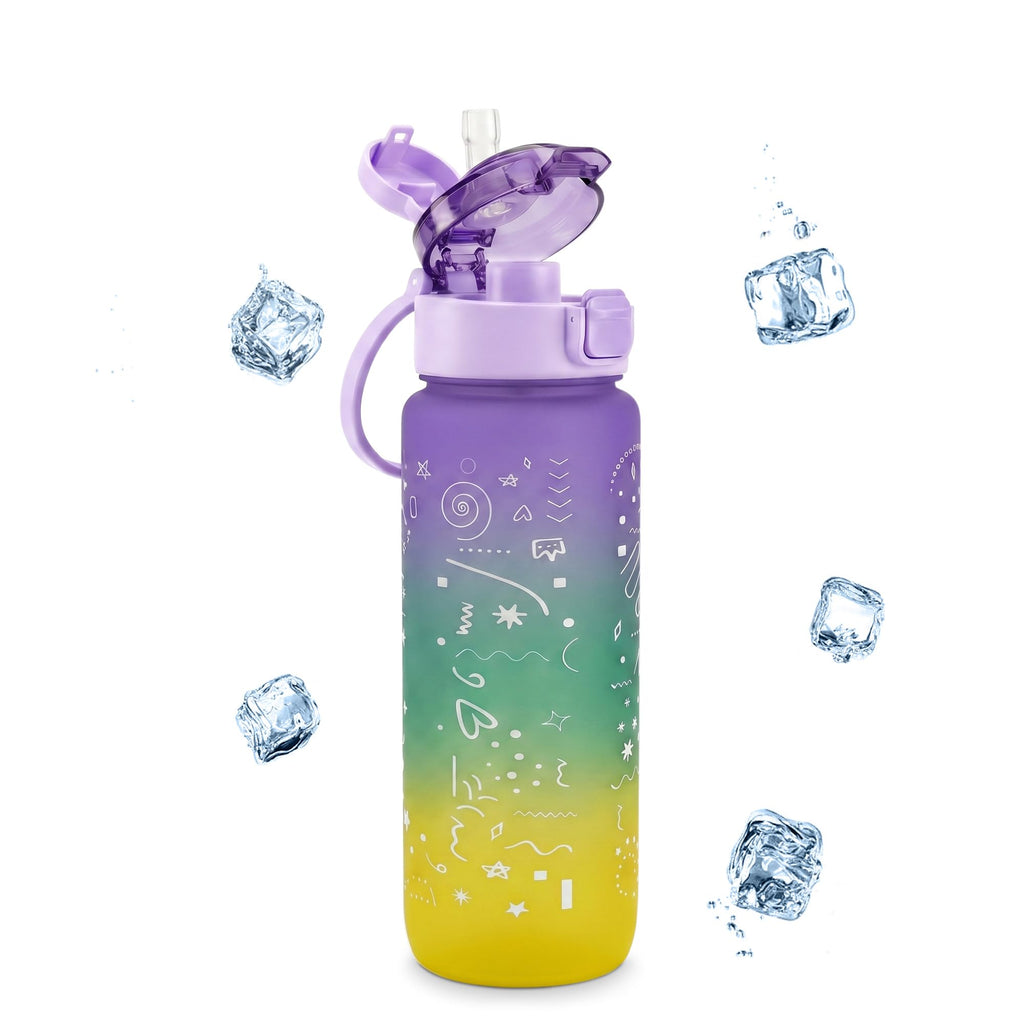 Water Bottle 800ml with Carry Handle, Leak-Resistant BPA-Free Plastic Sports Bottle for Gym, Fitness, School, Home, Outdoor Activities and Travel, FL-1266, Purple - image 1
