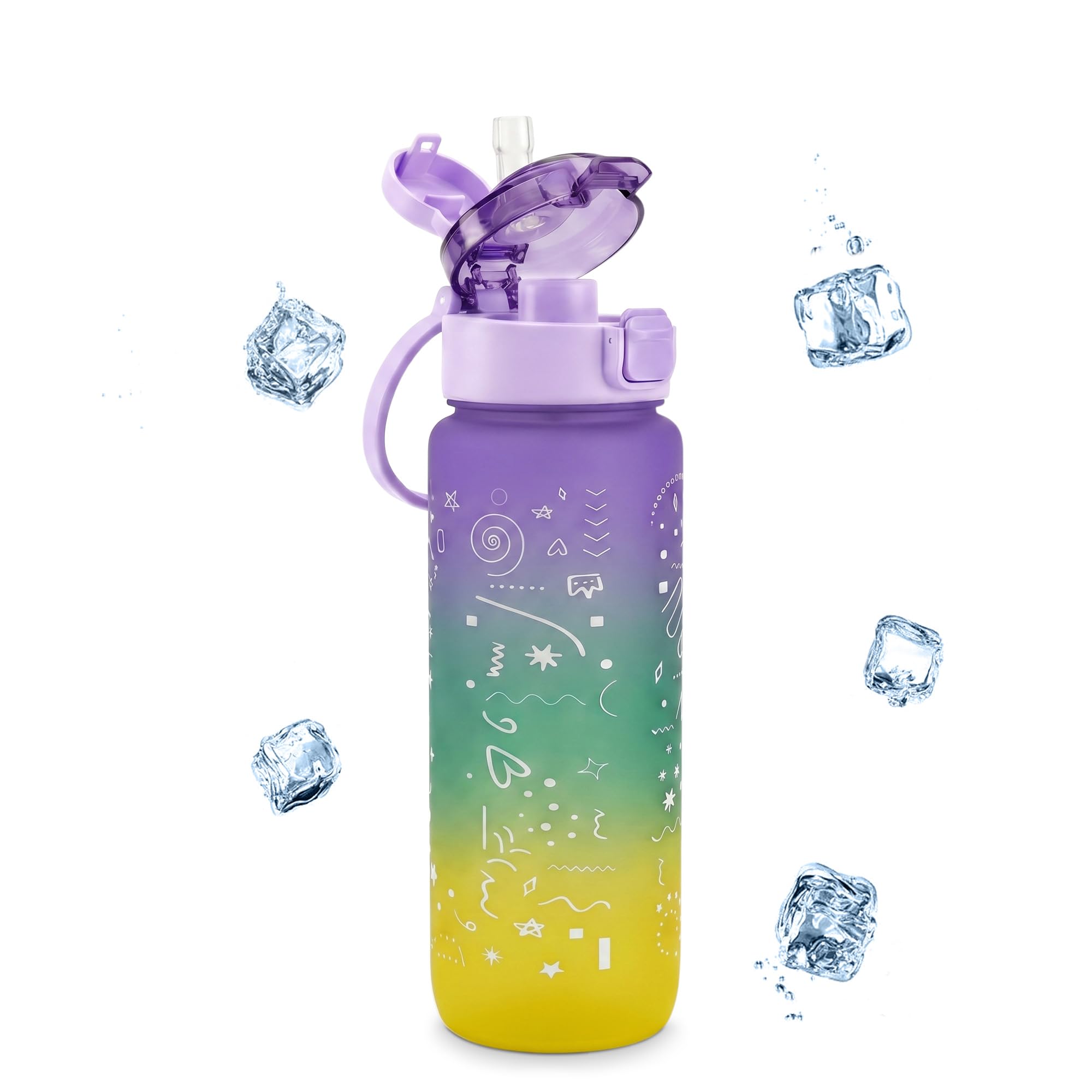 Water Bottle 800ml with Carry Handle, Leak-Resistant BPA-Free Plastic Sports Bottle for Gym, Fitness, School, Home, Outdoor Activities and Travel, FL-1266, Purple - image 1