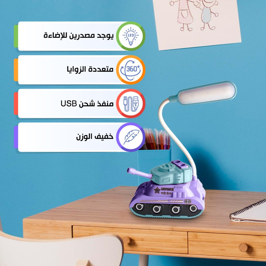 LED Desk Lamp with Phone Holder, USB Powered Adjustable Table Light with Night and Wide Lighting for Study, Reading, Bedside, Home and Office, YC-9900A/B/C (Purple) - image 2