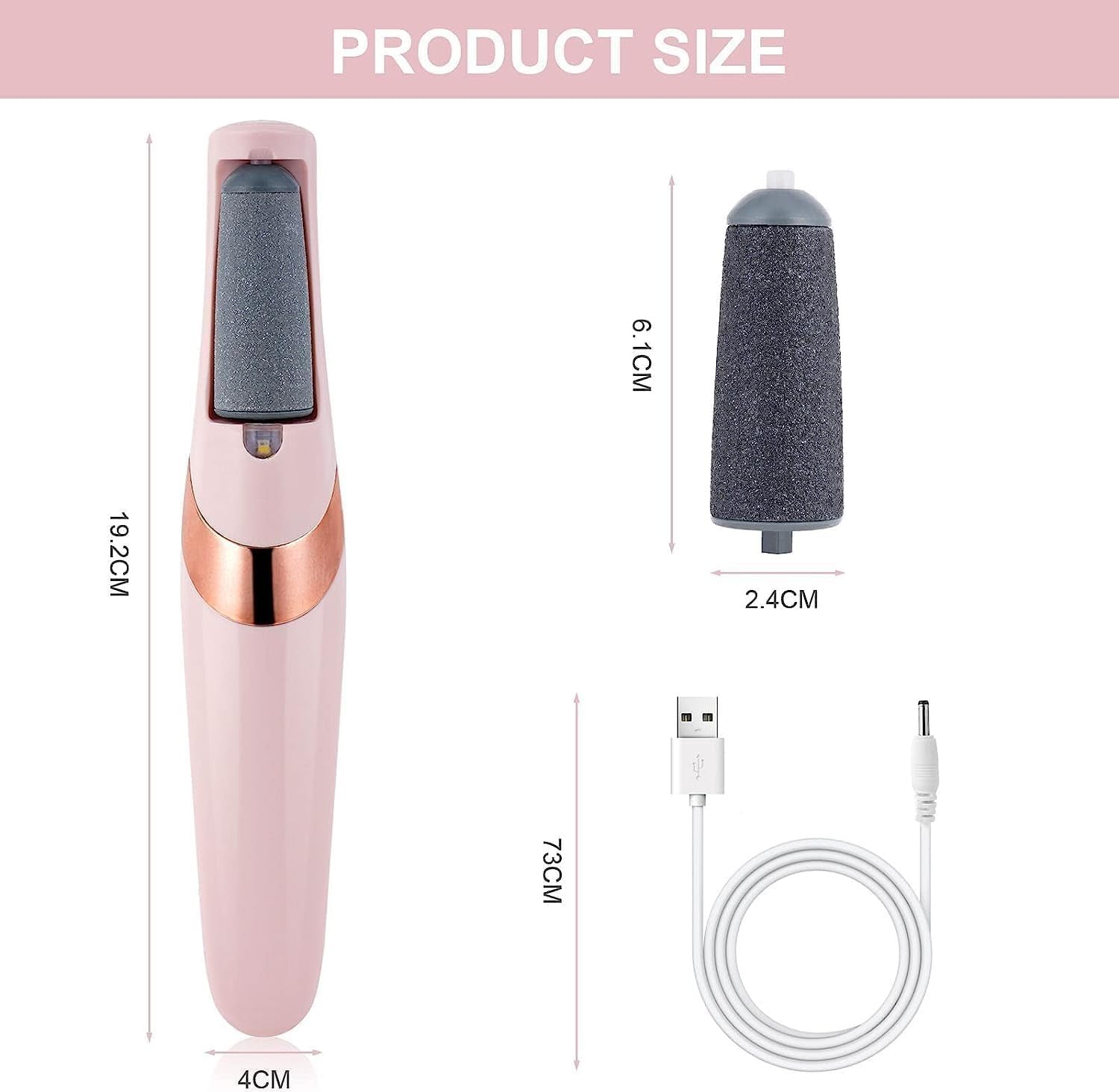 Electric Foot File, USB Rechargeable Callus Remover with 2 Roller Heads, 2 Speeds, LED Light, Waterproof Wet and Dry Pedicure Tool for Rough Heels, Pink - image 3
