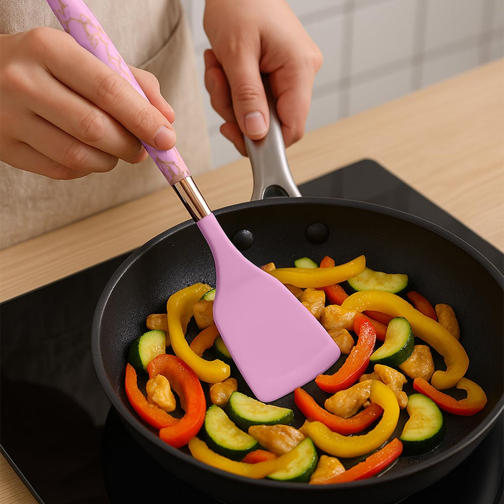 Kitchen Utensils, Silicone Cooking Utensils with Holder, Non-stick Cookware Friendly & Heat Resistant, Kitchen Silicone Set 7-Piece, Modern Design for Home Use (Pink) - image 6