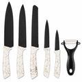Kitchen Knife Set 6 Pieces, Marble Coated Non-Stick Steel Knives with ABS Handles, Chef, Bread, Slicing, Multipurpose and Paring Knives for Home Cooking, H-735 - image 1