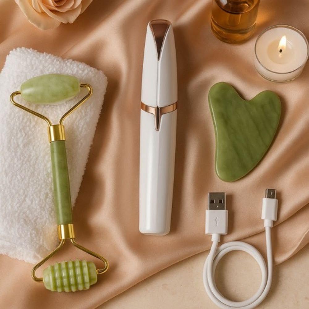 Eyebrow Trimmer and Jade Roller Set 3-in-1, Facial Massage Tool with Gua Sha Stone for Face, Neck and Skincare Routine, Portable Beauty Kit - image 6