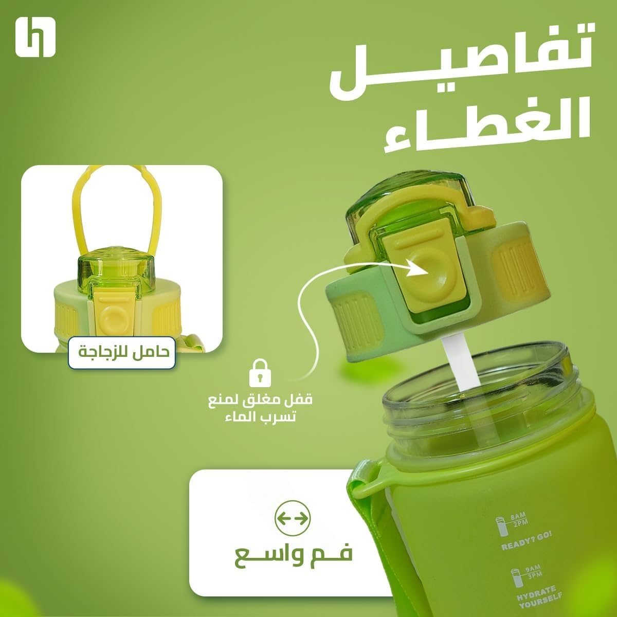 Water Bottle 550ml with Straw and Carry Handle, Leakproof BPA-Free Reusable Sports Bottle, Dishwasher Safe for Gym, School, Travel, Home and Office (Yellow) - image 3