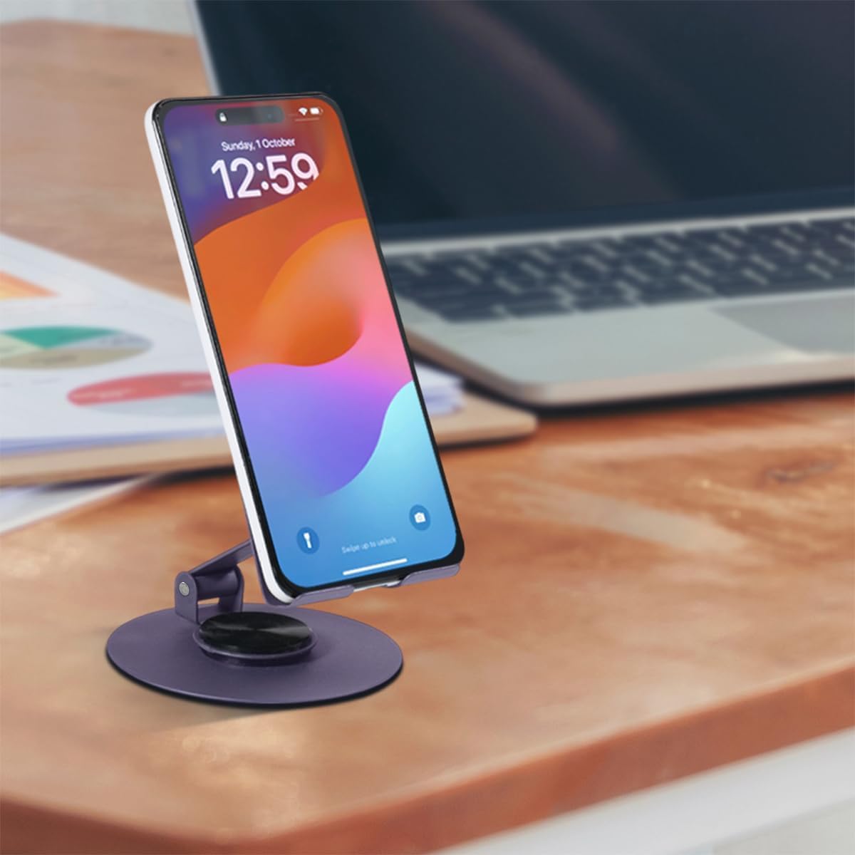 Phone Stand, Adjustable 360° Rotating Foldable Metal Desk Holder with Secure Grip, Portable Universal Mobile Stand for Smartphones and Tablets, S-355 (Purple) - image 7