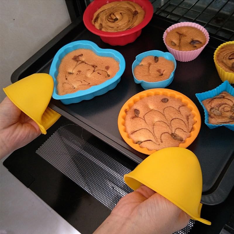 Gloves Mini Oven 2 Pairs Silicone Heat Resistant Pinch Mitts Potholders for Cooking Baking Handling Hot Trays Pots Pans Non Slip Compact Kitchen Tool N65 (Yellow) - image 5