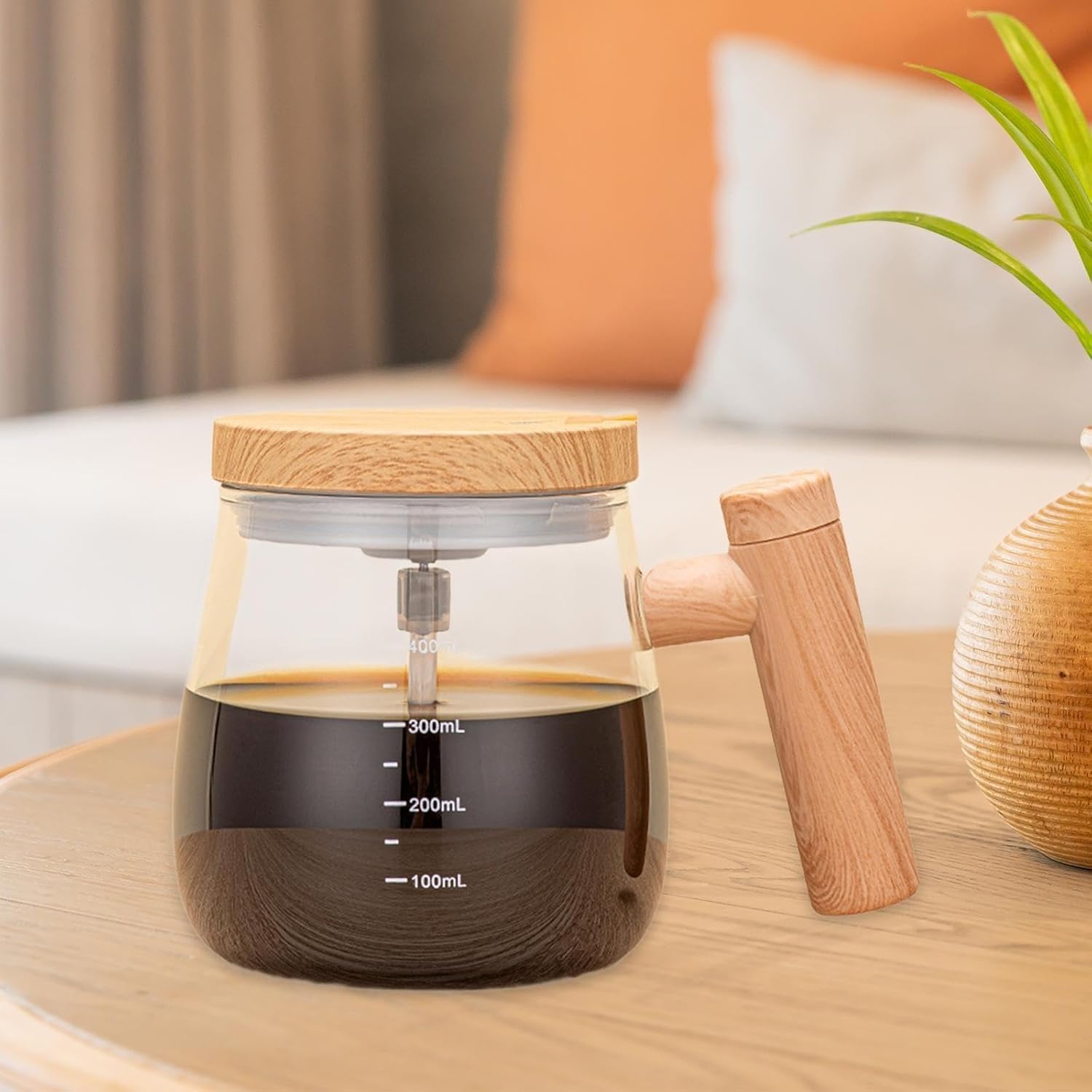 Self Stirring Mug 400 ml, Automatic Mixing Cup, High Borosilicate Glass Electric Coffee Cup With Lid, Portable For Travel, Home, Office, Gym - image 7