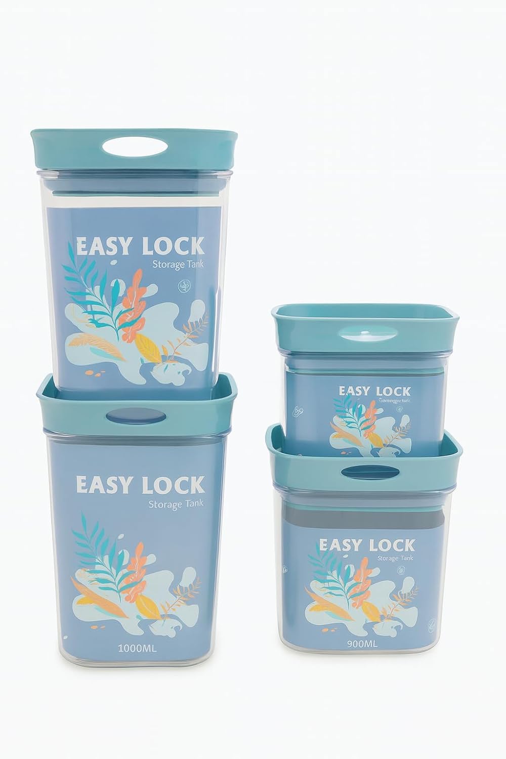 Food Storage Containers Set of 4, Airtight Acrylic Pantry Jars with Lids, 400ml, 600ml, 800ml and 1000ml for Flour, Sugar, Snacks, Legumes and Spices (Blue) - image 1