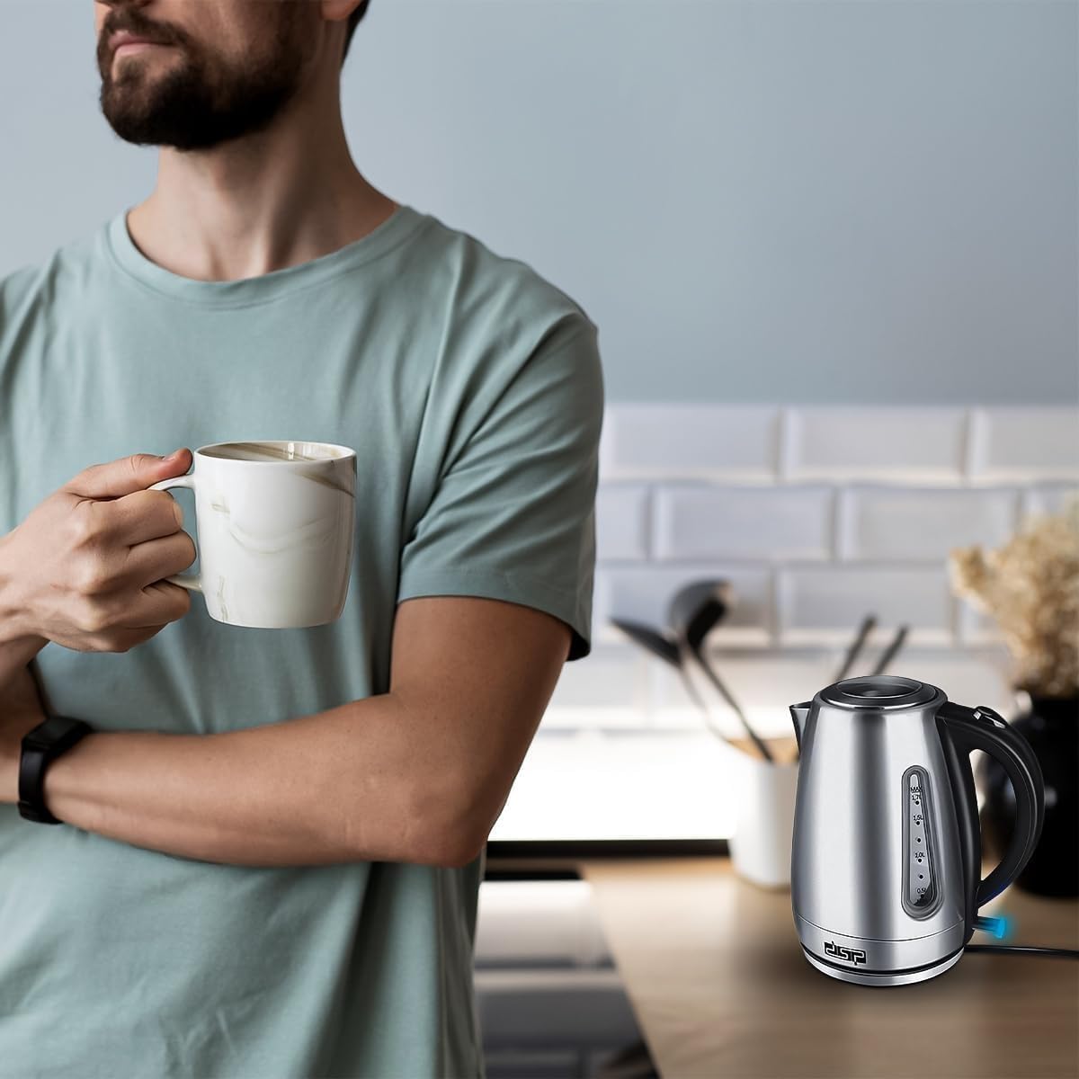 Electric Kettle 1.7 Litre, 2200W Stainless Steel Water Boiler with Fast Boil, Auto Shut-Off, Boil-Dry Protection, LED Indicator and Removable Filter, KK1137 - image 7