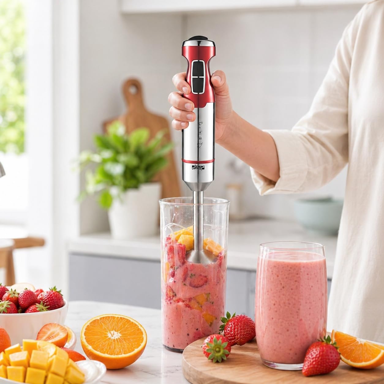 Hand Blender 600W, Variable Speed Immersion Blender with Turbo, Full Copper Motor, 4 Stainless Steel Blades and Detachable Shaft for Soups, Sauces, Smoothies and Baby Food, KM1117 - image 7