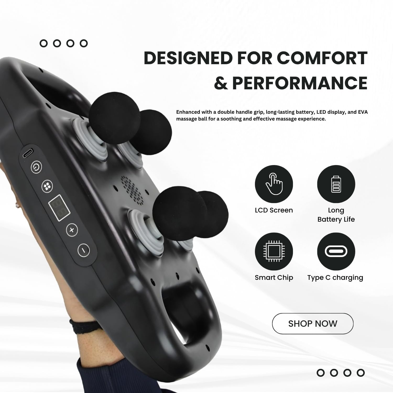 Massage Gun, Deep Tissue Percussion Muscle Massager with 20 Speed Levels, 6 Modes, LCD Display, 4 Heads and 120-Minute Cordless Runtime for Neck, Shoulders, Back and Legs, ZX-1688, White - image 2