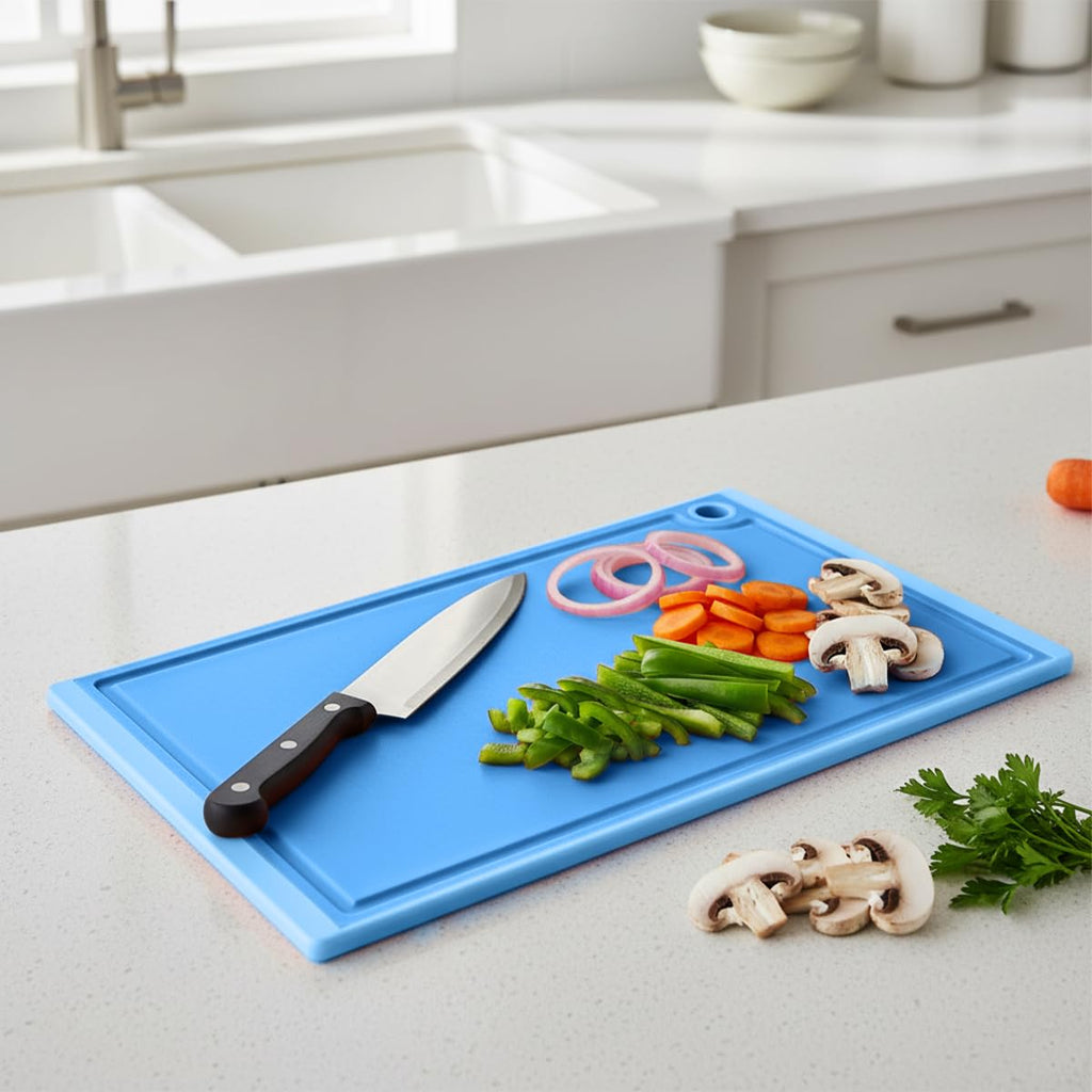Cutting Board, Double Sided Non, BPA-free, dishwasher safe, lightweight, for School Work Kitchen, Blue - image 7