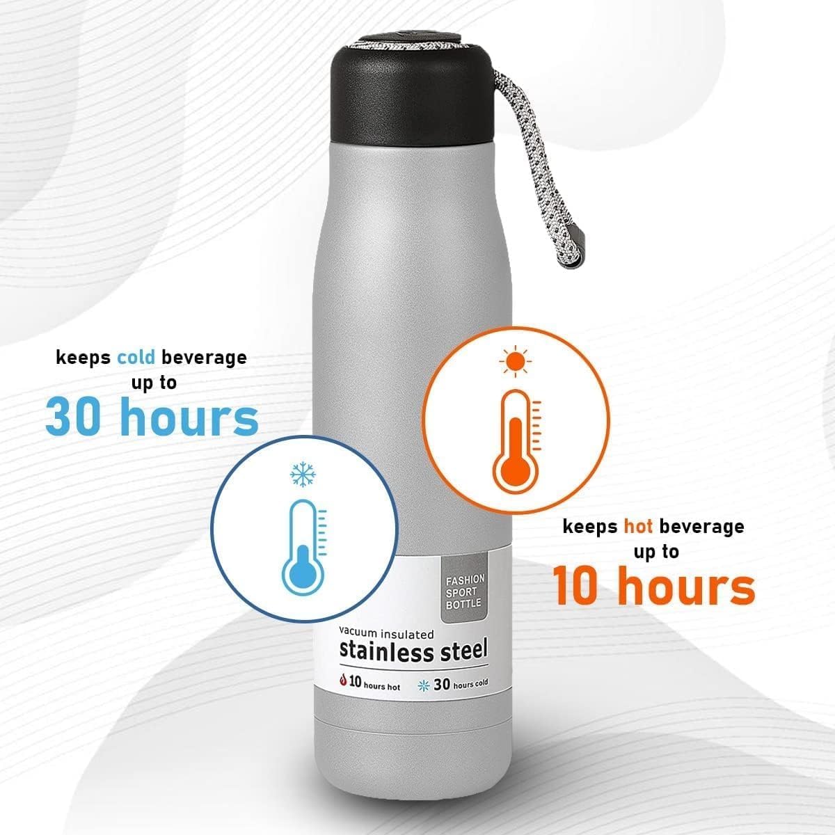 Water Bottle 500 ml, Stainless Steel Vacuum Insulated Double-Wall Flask with Leakproof Lid, Reusable Thermal Sports Bottle for Hot and Cold Drinks, Travel, Gym, School and Office, Silver - image 4