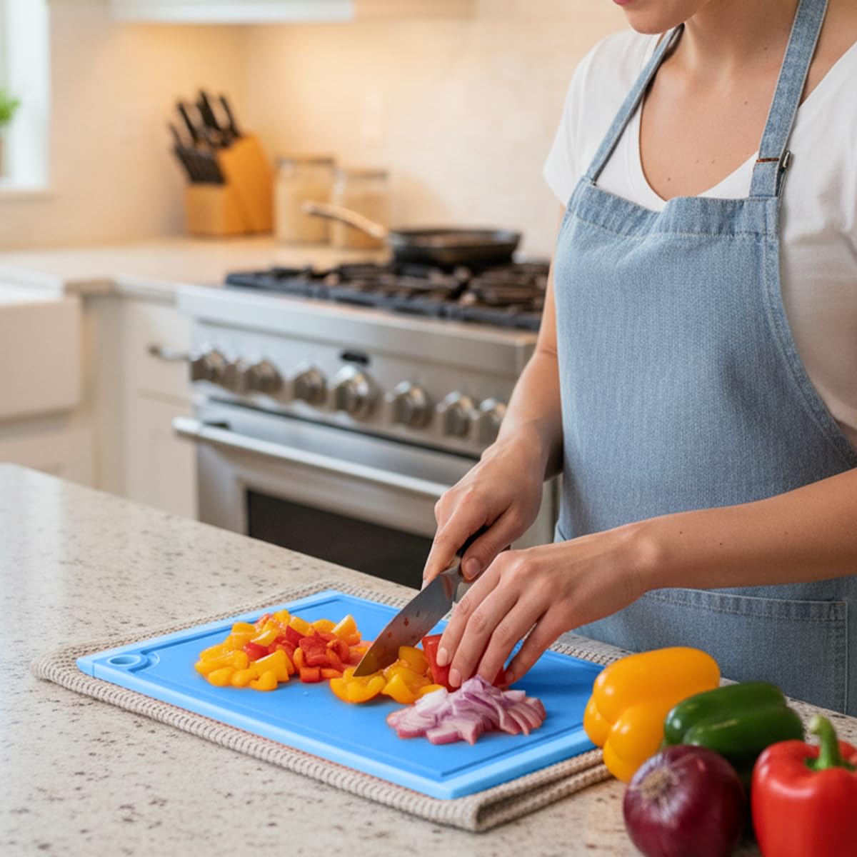 Cutting Board, Double Sided Non, BPA-free, dishwasher safe, lightweight, for School Work Kitchen, Blue - image 6