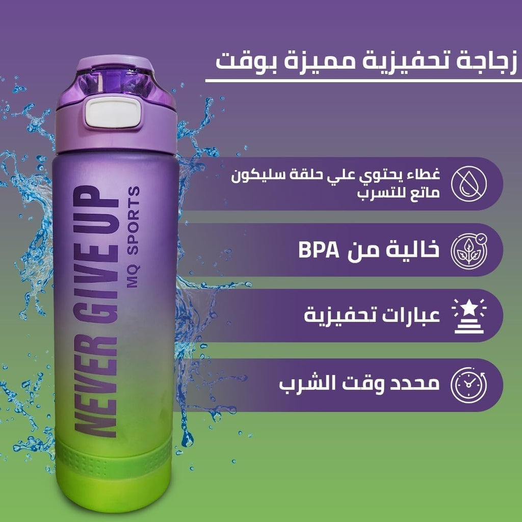 Water Bottle With Straw Lid 1L Bpa Free Leak Proof Reusable Portable Durable For Gym Travel School Home Outdoor Sports Flask With Carry Handle (Purple & Green) - image 2