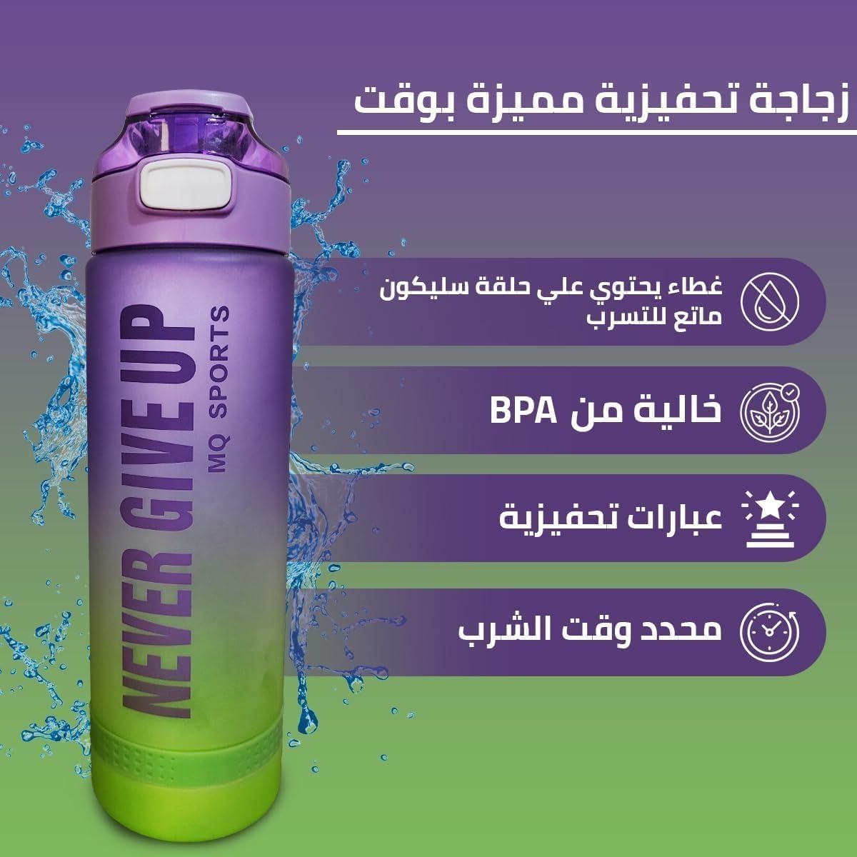 Water Bottle With Straw Lid 1L Bpa Free Leak Proof Reusable Portable Durable For Gym Travel School Home Outdoor Sports Flask With Carry Handle (Purple & Green) - image 2