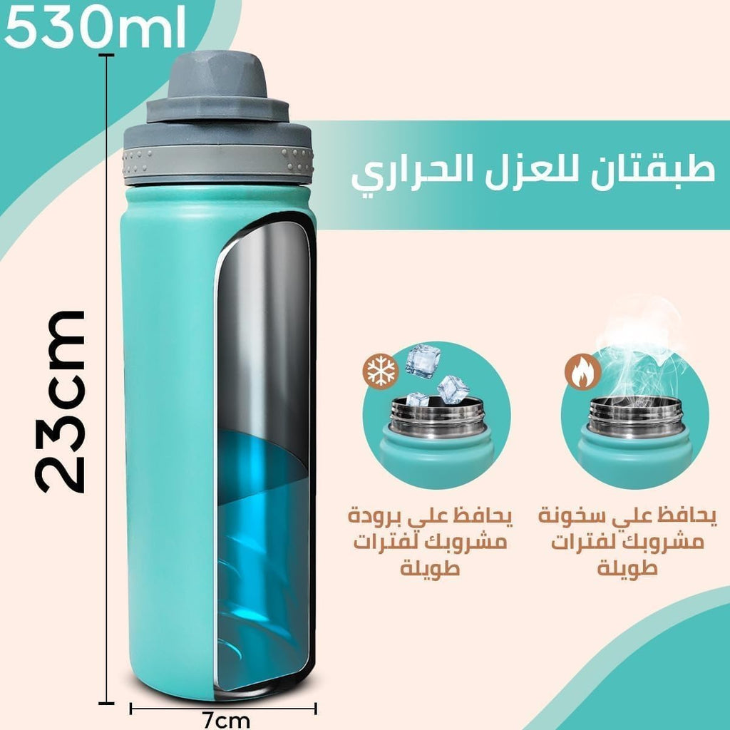 Water Bottle, Stainless Steel Vacuum Insulated Double Wall, Leak Proof Portable Lid, Sports for Hot & Cold Drinks, 530 ml, Bpa Free Travel Mug (Green) - image 5