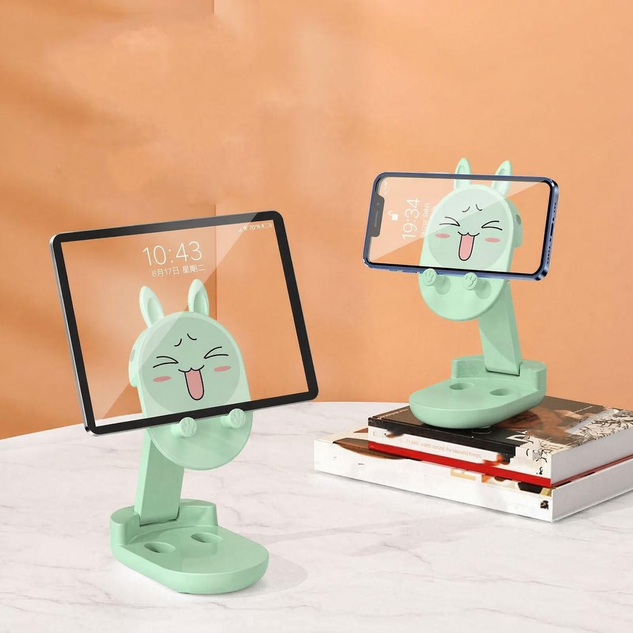 Phone Stand, Adjustable Foldable Desk Mobile Holder for Smartphones and Tablets, Portable Cartoon Stand for Video Calls, Watching, Study, Home and Office, Mint Green - image 5