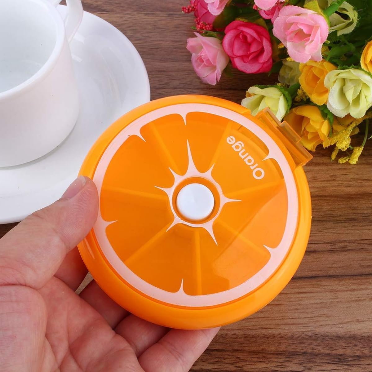 pill pro organizer Compact 7-Day Pill Dispenser Portable Round Organizer for Medications, Vitamins, and More (Set Of 4 PCS (Orange)) - image 6