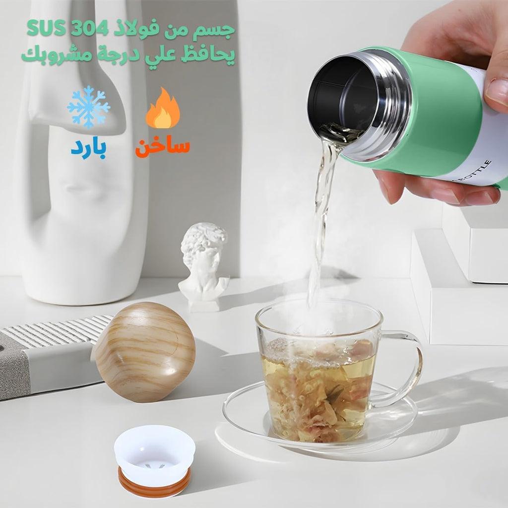 Water Bottle 150ml Mini Stainless Steel Vacuum Insulated Pocket Flask, Slim Wood Grain Leak-Proof Travel Mug for Coffee Tea, Green - image 5