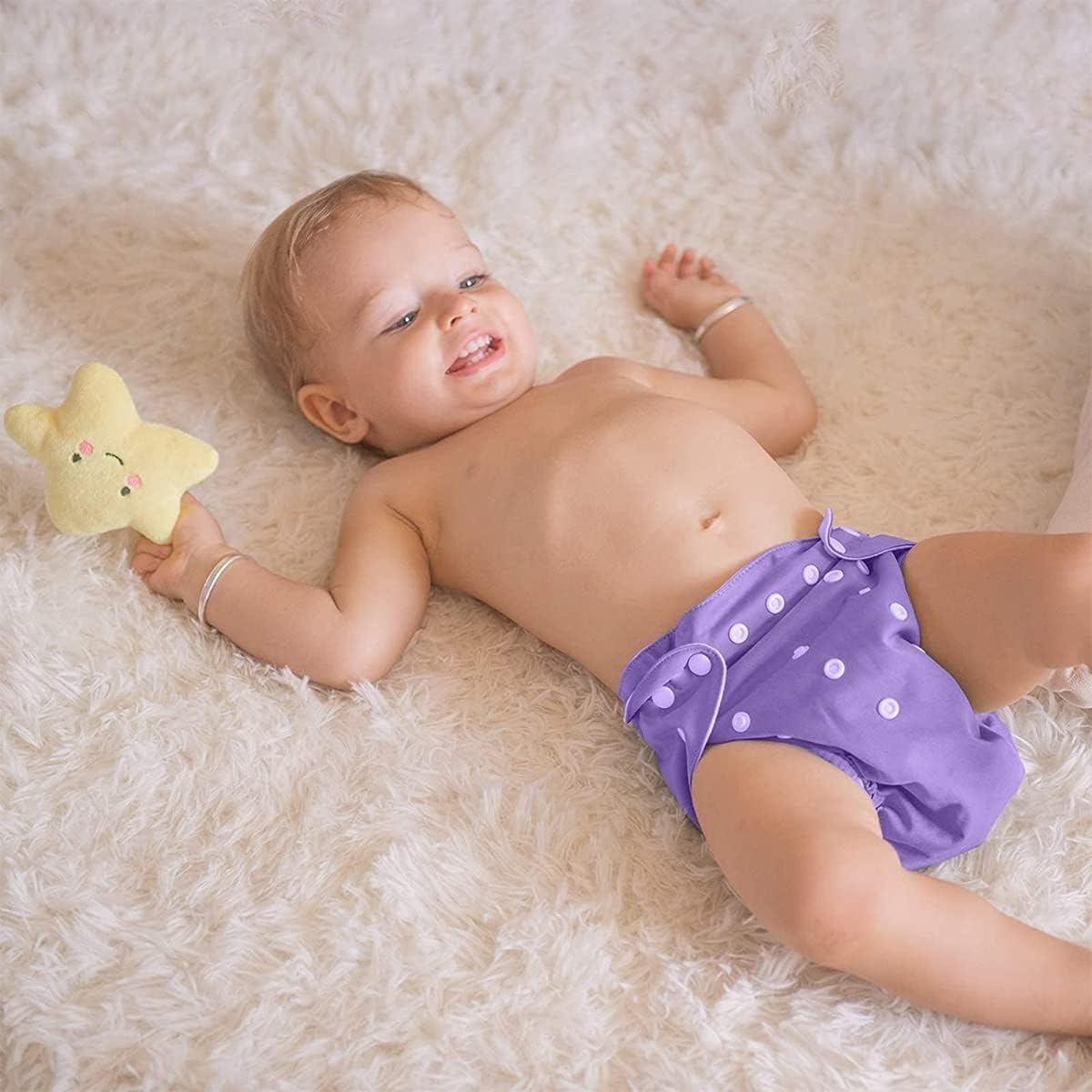 Baby Cloth Diaper Reusable Cotton Pocket Nappy Adjustable Washable Waterproof Breathable Soft Insert Friendly For Newborn Infant Toddler 0-3 Years (Purple) - image 6