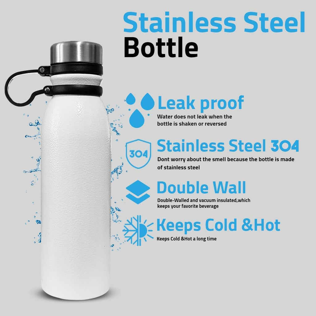 Water Bottle 600ml, Stainless Steel Vacuum Insulated Double Wall Sports Flask, Leakproof BPA-Free Bottle for Hot and Cold Drinks, Travel, Gym and Office, White - image 3