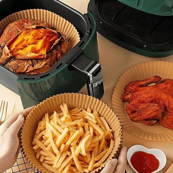 Air Fryer Paper Liners 100 Pcs Disposable Non-Stick Round Liners Oil Proof Waterproof Baking Roasting Cooking Paper for Air Fryer Microwave Steamer Pan Accessories - image 6