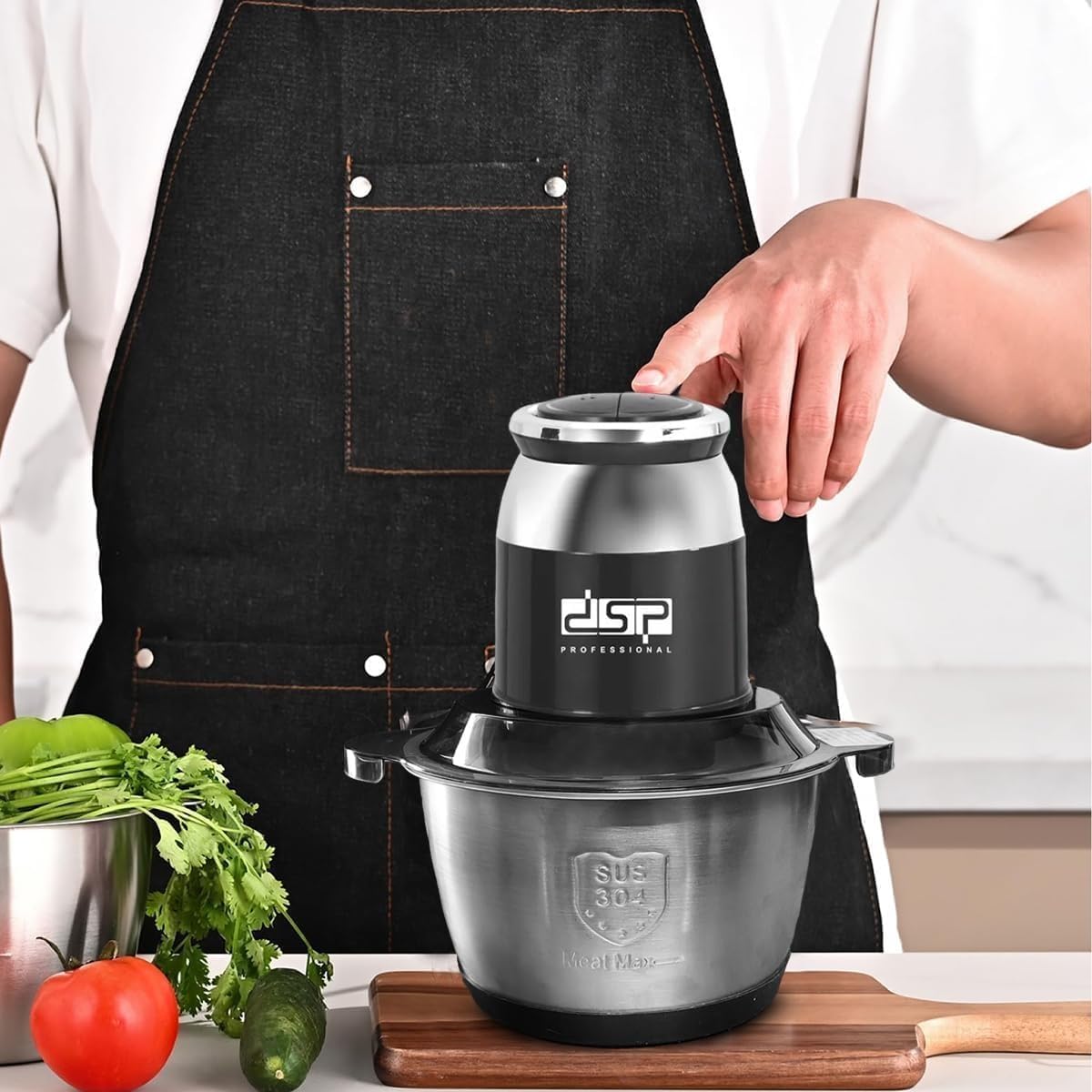 Electric Meat Grinder 2L, 250W Food Chopper with Stainless Steel Bowl, Pure Copper Motor, 2-Speed Food Processor for Meat, Vegetables, Onion and Garlic, KM-4103 - image 6