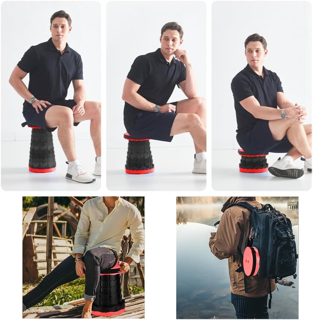 Camping Stool, Portable Telescopic Folding Seat, Collapsible Retractable Sturdy Chair Supports 220lbs for Fishing, Hiking, Travel, Queuing and Gardening (Red) - image 6