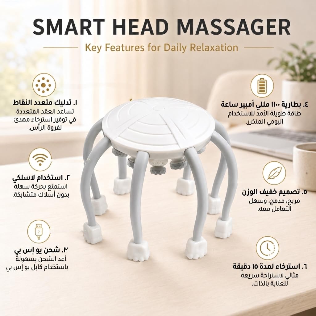 Scalp Massager, Multi-Mode Head Massage Device with Dot-Matrix Contact Points, Lightweight Portable Personal Care Tool for Home, Office and Travel, White - image 3