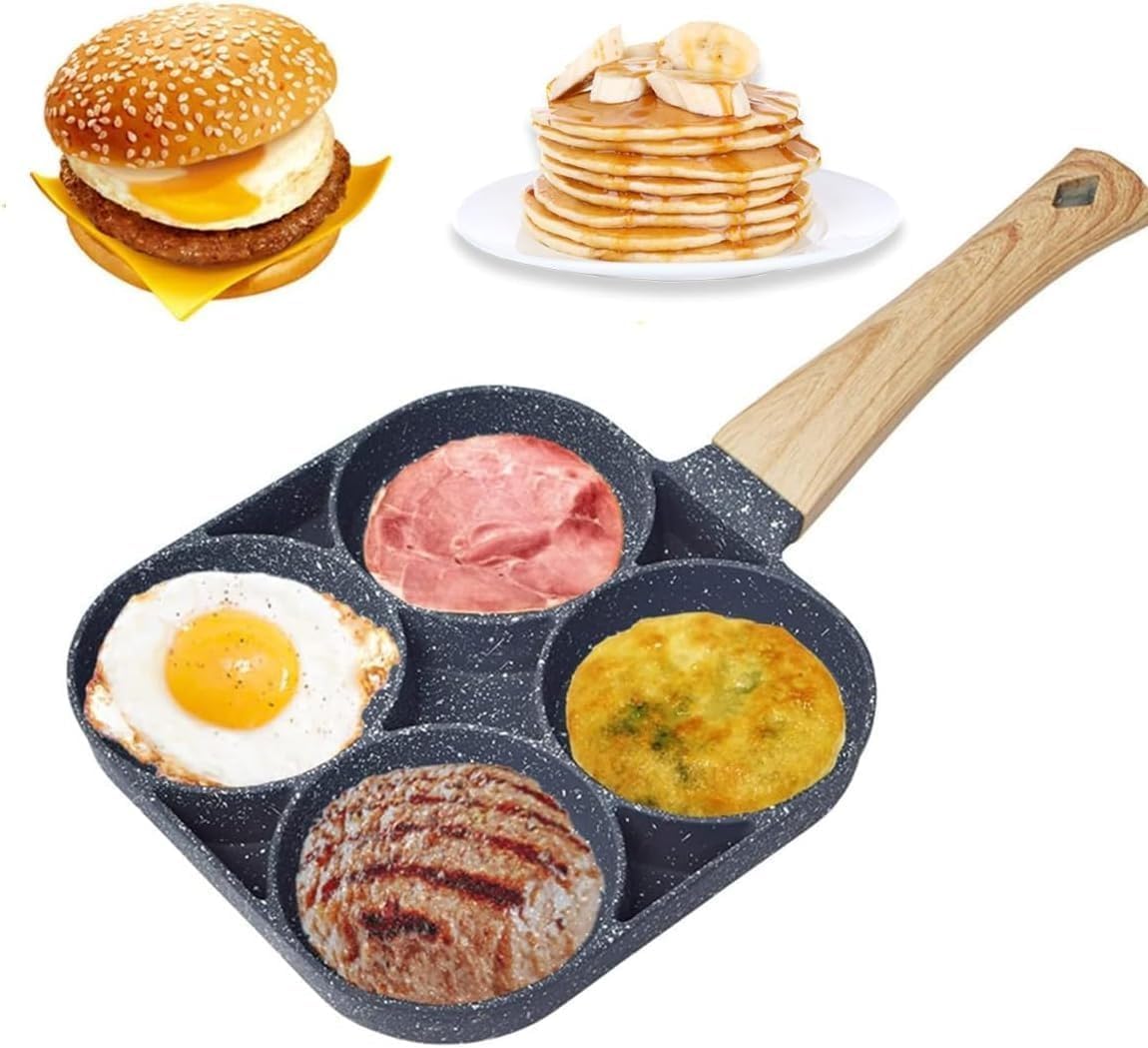 Egg Frying Pan 4 Hole, 19 cm Non-Stick Aluminum Breakfast Pan with PTFE-Free Stone Coating and Bakelite Handle for Eggs, Omelets, Pancakes and Mini Burgers - image 1