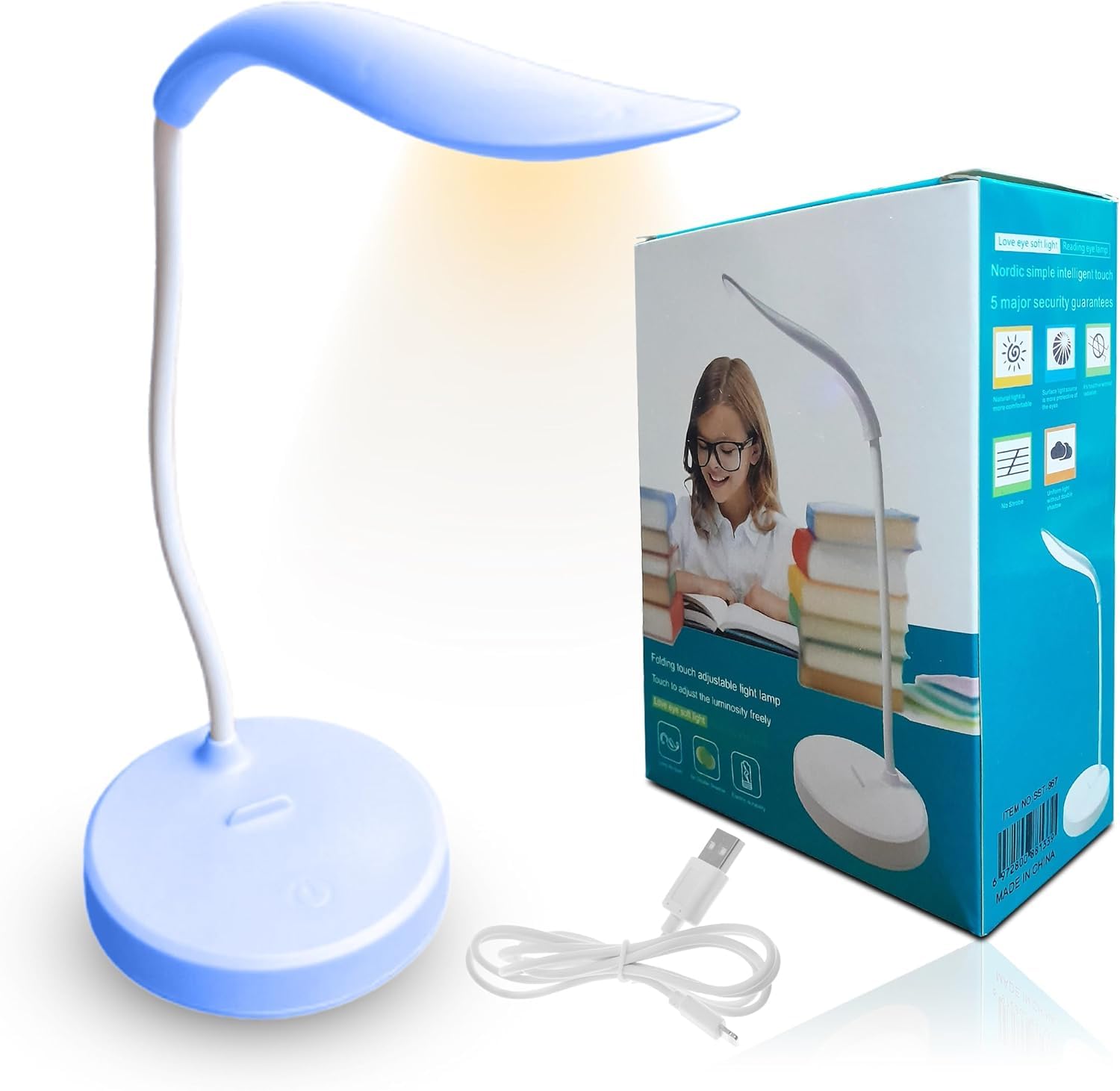 LED Desk Lamp for Study, Foldable Touch Control Table Light with 3 Brightness Levels, Adjustable Reading Lamp for Home Office and Bedside (EL-331 Blue) - image 1