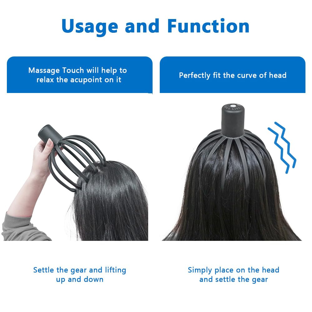 Head Scalp Massager Electric 3D Massage Arms 12 Claw Design 3 Vibration Modes Stress Relief USB Rechargeable Handheld Home Office Travel - image 7