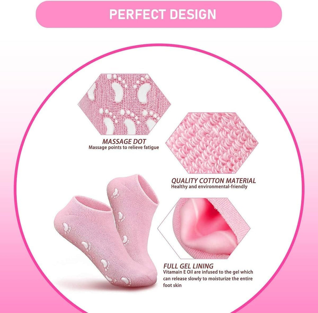 Moisturizing Gel Heel Socks for Dry Cracked Heels with Jojoba Oil Olive Oil Vitamin E One Size Softening Spa Socks Home Foot Care (Pink) - image 5