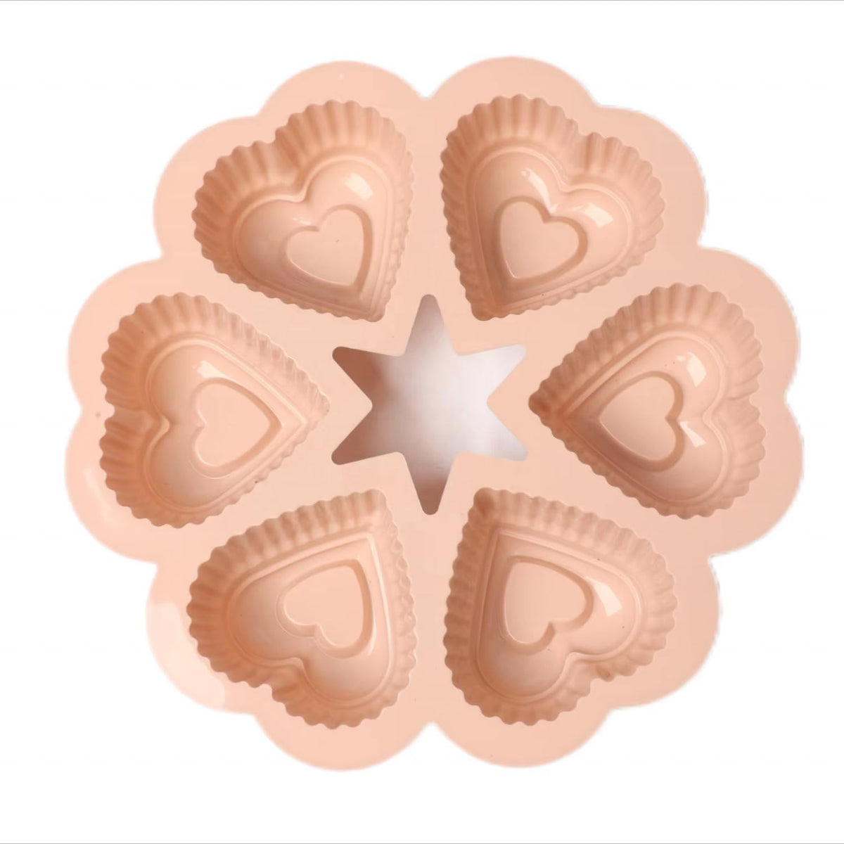 Silicone Muffin Pan - Heart Mold 6 Cups, Non-Stick Baking Tray with Handles, BPA Free, Oven Safe & Reusable for Cup cakes, Muffins, Brownies and Parties (Pink) - image 1