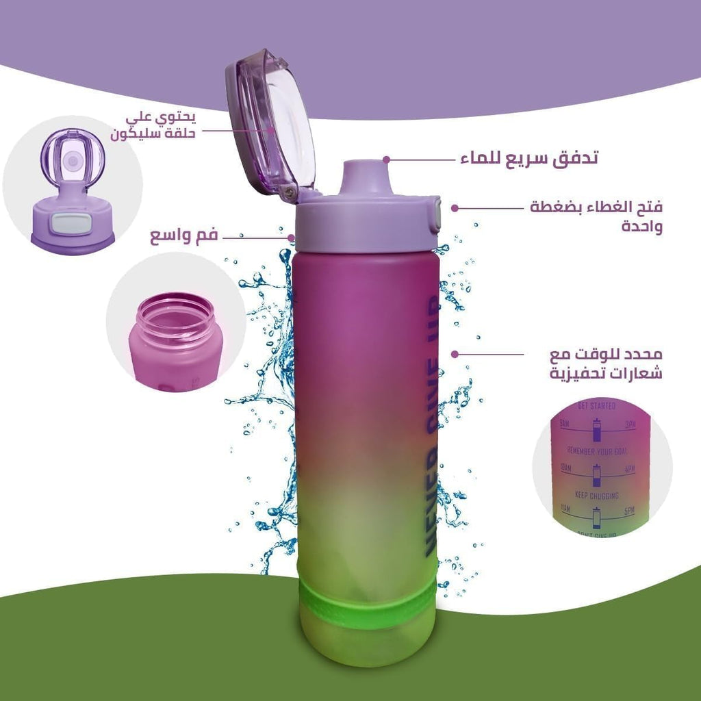 Water Bottle With Straw Lid 1L Bpa Free Leak Proof Reusable Portable Durable For Gym Travel School Home Outdoor Sports Flask With Carry Handle (Pink & Green) - image 3